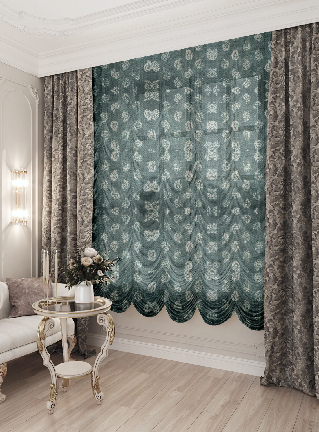 Французские шторы из ткани AMRA PAISLEY JUNIPER